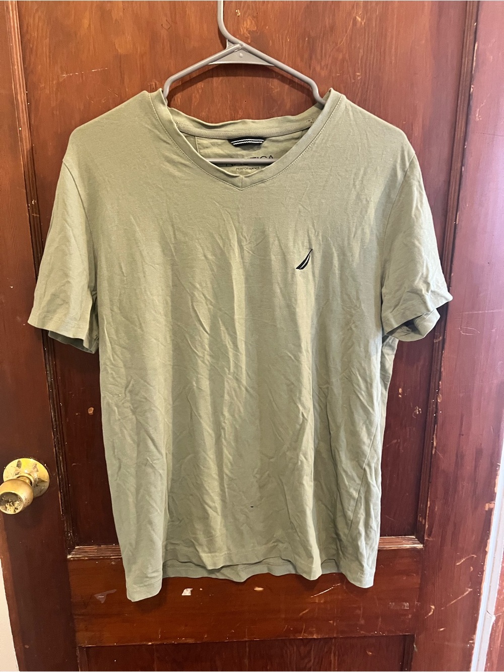 Nautica Men's Olive V-Neck Short Sleeve Performance Tee